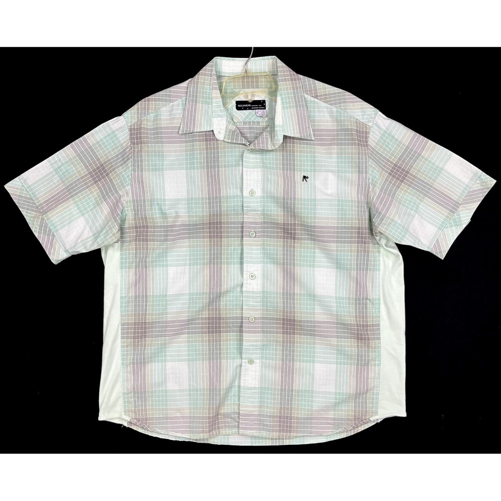 EUC Rocawear Mens XL Green Plaid Short Sleeve Button Down Shirt 100% Cotton Y2K